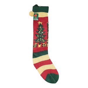 PRIMA CREATIONS Vintage Long Knitted Holiday Stocking Christmas Tree With Gifts